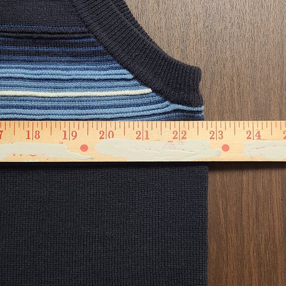 Unionbay Men's V-Neck Sweater Vest Navy Blue White Stripes Vintage Large - Picture 5 of 6